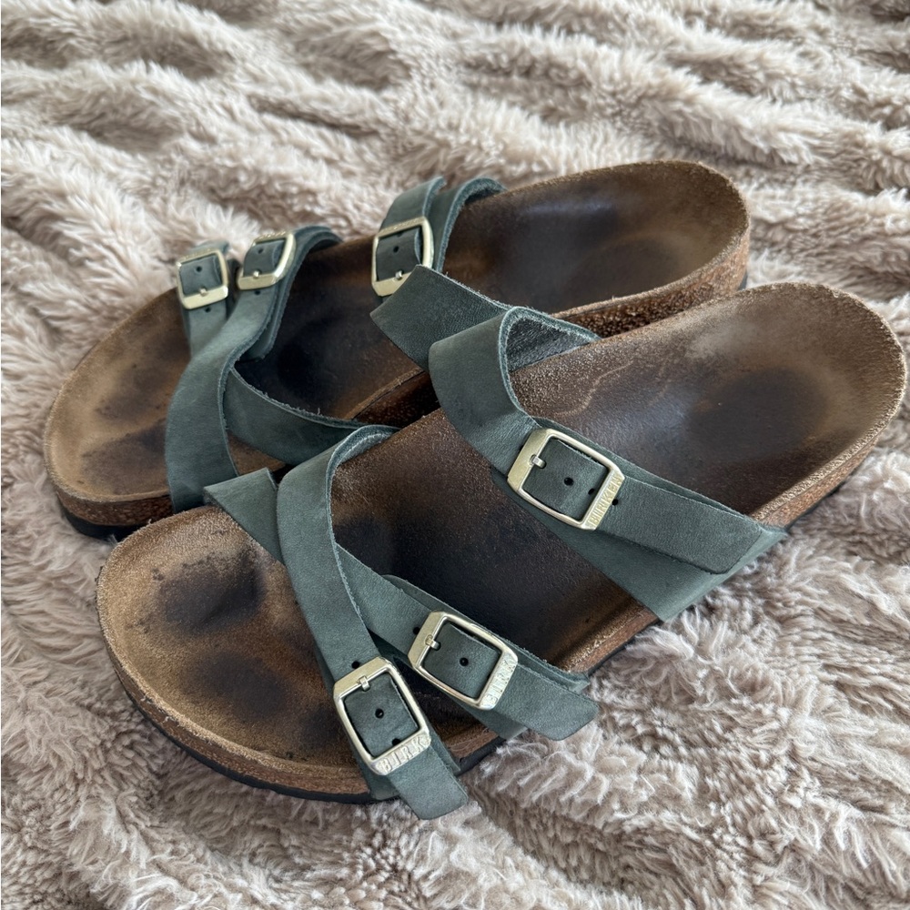 Green Strappy Sandals with Buckles
